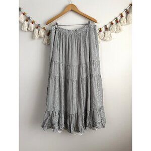 American Eagle 100% Cotton Striped Tiered Ruffle Midi Pull On Skirt Beachy XL